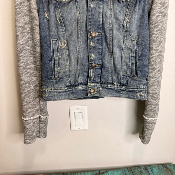 Free People Denim/Knit Hoodie Jacket Distressed Size Small - Picture 5 of 16